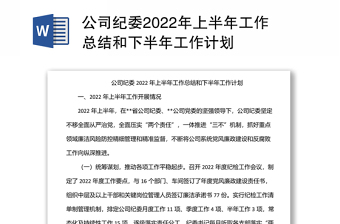 公司紀(jì)委2022年上半年工作總結(jié)和下半年工作計(jì)劃