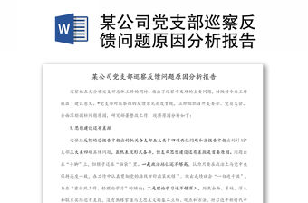 某公司黨支部巡察反饋問題原因分析報告