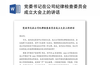 黨委書記在公司紀律檢查委員會成立大會上的講話