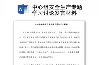 中心組安全生產專題學習討論發言材料