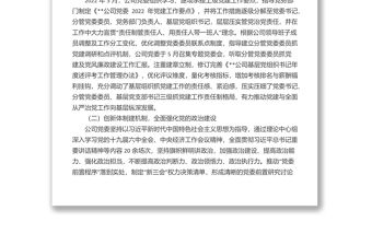 公司黨委2022年上半年黨建工作報告