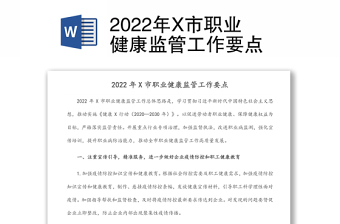 2022年X市职业健康监管工作要点