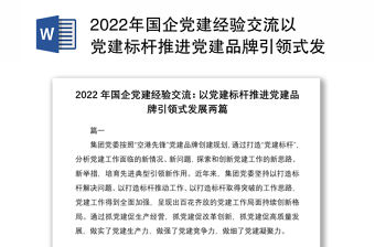 2022年國企黨建經(jīng)驗交流以黨建標(biāo)桿推進(jìn)黨建品牌引領(lǐng)式發(fā)展兩篇