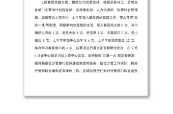 國企領導上半年履行黨建工作一崗雙責情況報告范文集團公司國有企業個人工作匯報總結