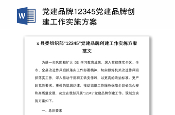 黨建品牌12345黨建品牌創(chuàng)建工作實施方案