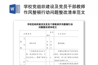 學(xué)校黨組織建設(shè)及黨員干部教師作風(fēng)整頓行動(dòng)問(wèn)題整改清單范文