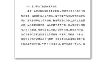 2022年第一季度意識形態分析研判報告范文國企集團公司工作匯報總結