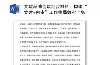 黨建品牌創建經驗材料：構建“黨建+內審”工作格局筑牢“免疫系統”第一防線（縣審計局）