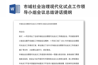 市域社會(huì)治理現(xiàn)代化試點(diǎn)工作領(lǐng)導(dǎo)小組會(huì)議總結(jié)講話提綱