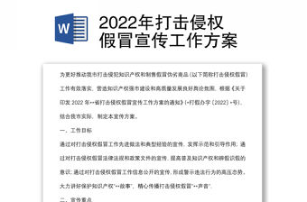 2022年打擊侵權假冒宣傳工作方案