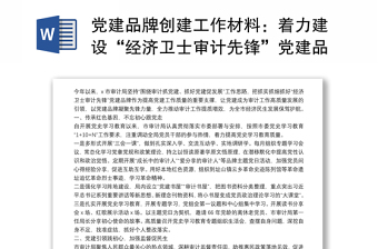 黨建品牌創(chuàng)建工作材料：著力建設“經(jīng)濟衛(wèi)士審計先鋒”黨建品牌（市審計局）