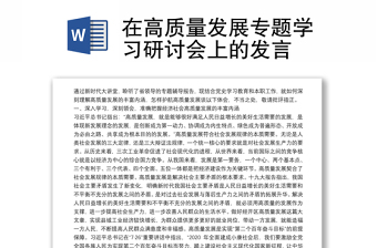 在高質(zhì)量發(fā)展專題學習研討會上的發(fā)言
