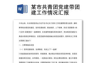 某市共青團(tuán)黨建帶團(tuán)建工作情況匯報