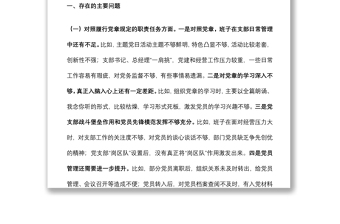 國企黨支部領導班子2021年度組織生活會對照檢查材料