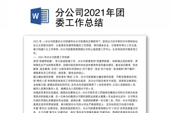 分公司2021年團(tuán)委工作總結(jié)