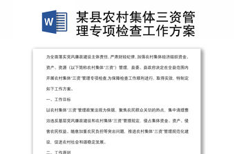 某縣農村集體三資管理專項檢查工作方案