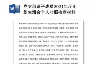 黨支部班子成員2021年度組織生活會個人對照檢查材料