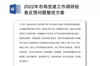 2022年市局黨建工作調研檢查反饋問題整改方案