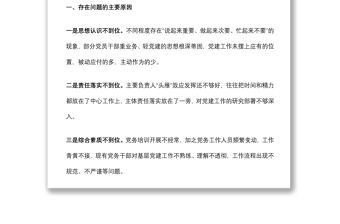 2022年市局黨建工作調研檢查反饋問題整改方案