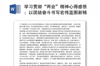 學(xué)習(xí)貫徹“兩會(huì)”精神心得感悟：以團(tuán)結(jié)奮斗書(shū)寫(xiě)宏偉藍(lán)圖新精彩