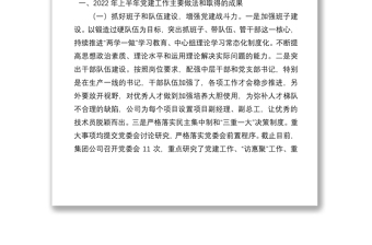 以党建工作为引领 助推公司健康发展—国企2022年上半年总结会议讲话