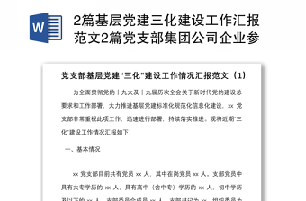 2篇基層黨建三化建設(shè)工作匯報(bào)范文2篇黨支部集團(tuán)公司企業(yè)參考標(biāo)準(zhǔn)化規(guī)范化信息化工作總結(jié)報(bào)告