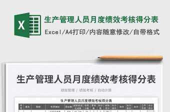 2023生產(chǎn)管理人員月度績效考核得分表免費(fèi)下載