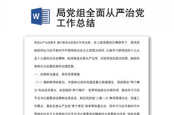 局黨組全面從嚴治黨工作總結