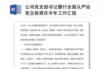公司黨支部書記履行全面從嚴治黨主體責任半年工作匯報