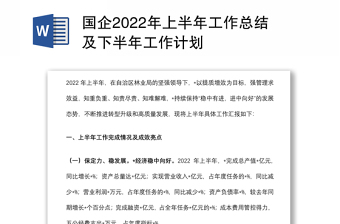國企2022年上半年工作總結(jié)及下半年工作計(jì)劃