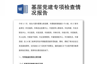 基層黨建專項(xiàng)檢查情況報(bào)告