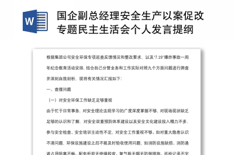 國(guó)企副總經(jīng)理安全生產(chǎn)以案促改專題民主生活會(huì)個(gè)人發(fā)言提綱
