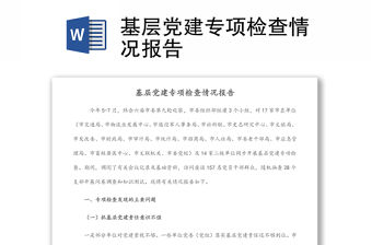 基層黨建專項檢查情況報告