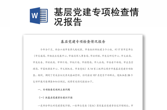 基層黨建專項(xiàng)檢查情況報(bào)告