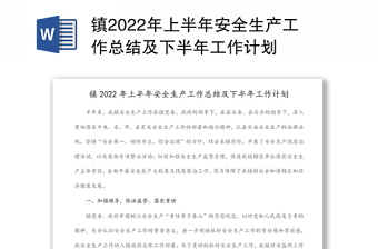 镇2022年上半年安全生产工作总结及下半年工作计划