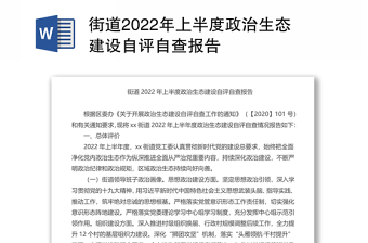 街道2022年上半度政治生态建设自评自查报告