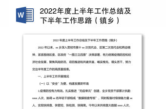 2022年度上半年工作總結及下半年工作思路（鎮鄉）