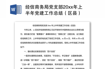 经信商务局党支部20xx年上半年党建工作总结（区县）