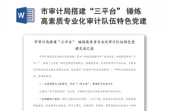 市審計局搭建“三平臺” 錘煉高素質專業化審計隊伍特色黨建交流匯報