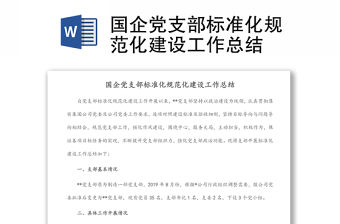 國企黨支部標準化規(guī)范化建設(shè)工作總結(jié)