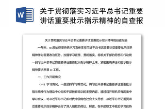 關于貫徹落實習近平總書記重要講話重要批示指示精神的自查報告