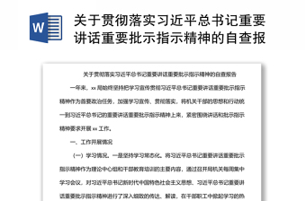 关于贯彻落实习近平总书记重要讲话重要批示指示精神的自查报告