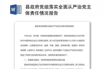 縣政府黨組落實全面從嚴治黨主體責(zé)任情況報告