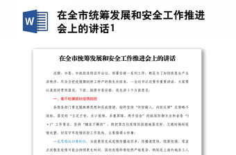 在全市統籌發展和安全工作推進會上的講話1