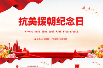 2022抗美援朝紀念日PPT紅色大氣風抗美援朝紀念日72周年專題黨課黨建課件模板