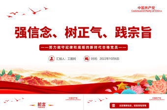 2022強(qiáng)信念樹正氣踐宗旨努力做守紀(jì)律和規(guī)矩的新時(shí)代合格黨員PPT紅色黨政風(fēng)黨支部黨員干部黨史學(xué)習(xí)教育專題黨建黨課課件模板下載