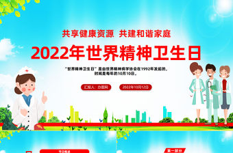 2022年世界精神衛生日PPT紅色簡潔風共享健康資源攻堅和諧家庭主題課件模板下載