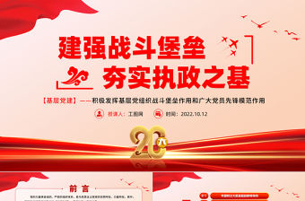 2022建強戰斗堡壘夯實執政之基PPT紅色創意黨的十九大以來基層黨組織建設工作總結黨建黨課模板