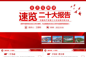2022速覽二十大報告PPT紅色簡潔大氣中國共產黨第二十次全國代表大會報告精神要點學習黨課課件