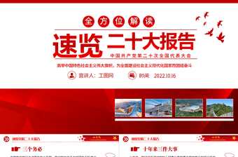 2022速覽二十大報(bào)告PPT紅色簡(jiǎn)潔大氣中國(guó)共產(chǎn)黨第二十次全國(guó)代表大會(huì)報(bào)告精神要點(diǎn)學(xué)習(xí)黨課課件